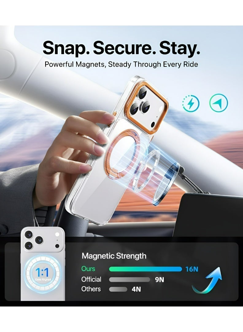 غطاء آيفون 17 برو ماكس المغناطيسي MagSafe، مضاد للاصفرار، واقي شفاف مقاوم للسقوط مع حامل دوار معدني وأزرار معدنية - Image 2